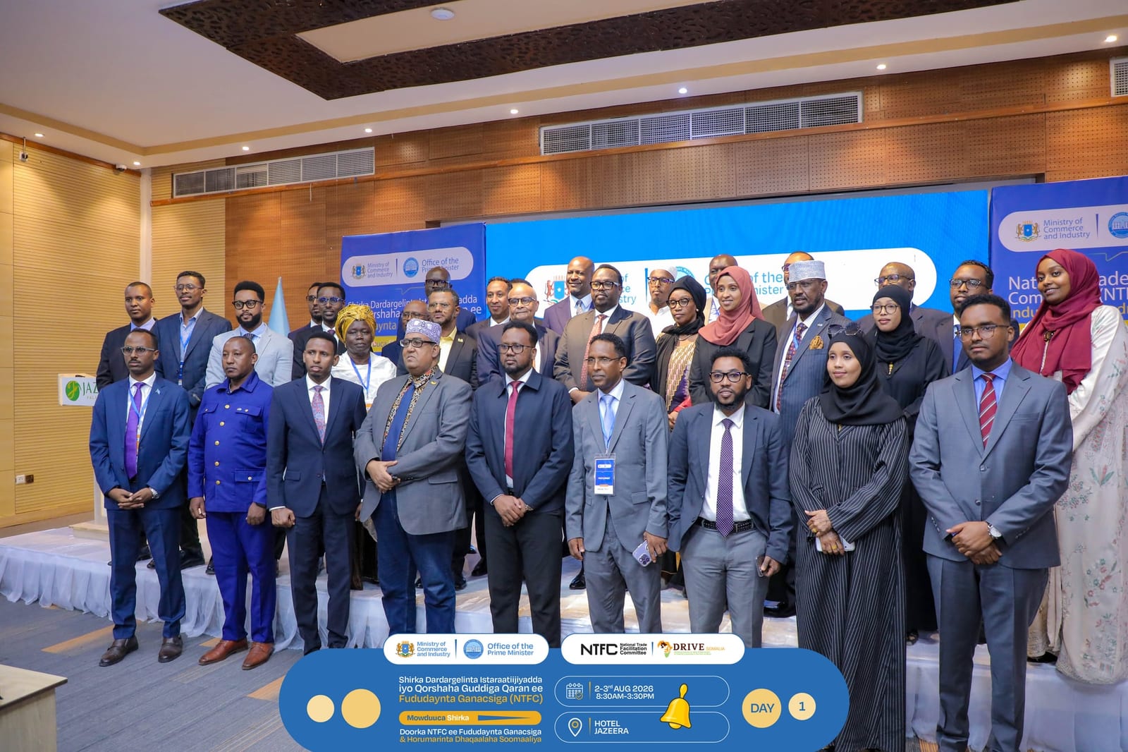 Participants pose for a group photograph at the National Trade Facilitation Committee workshop in Mogadishu