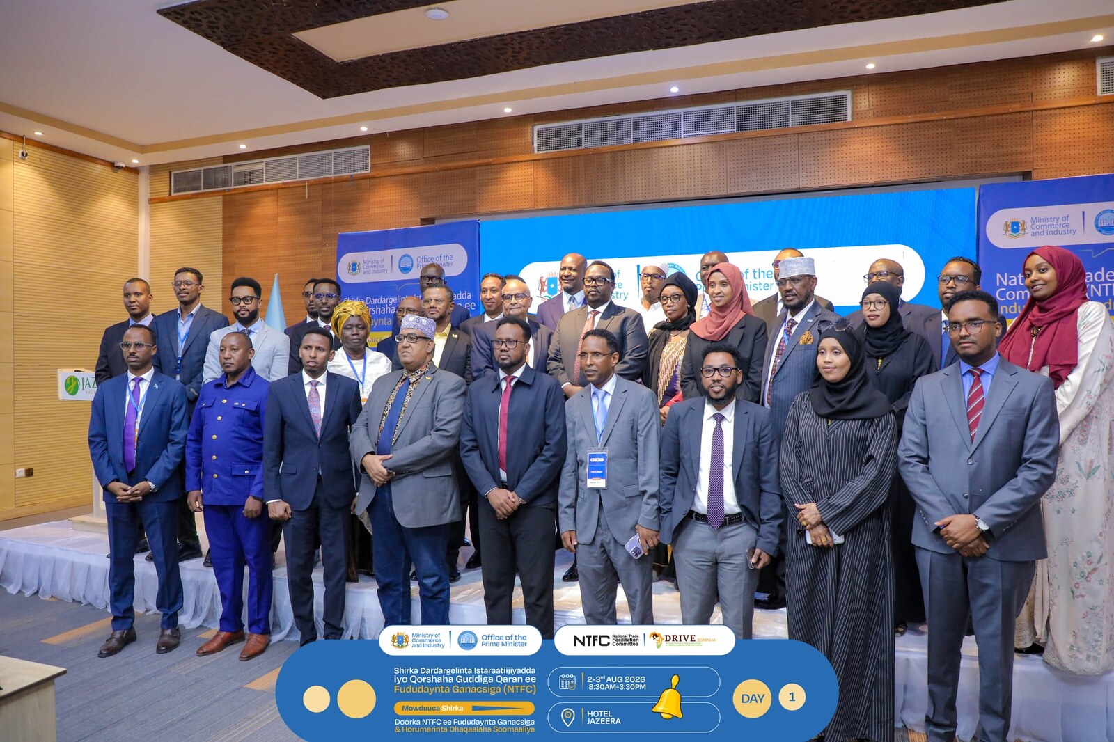 Participants pose for a group photograph at the National Trade Facilitation Committee workshop in Mogadishu.