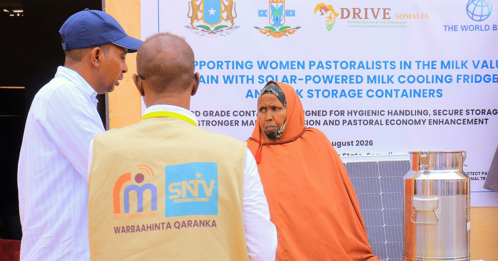A woman milk trader with equipment provided through DRIVE in Dhuusamareeb.